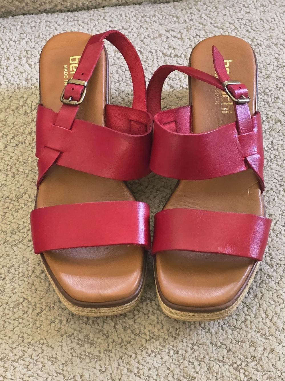 Bertuchi Red Leather Strappy Platform/Wedge Espadrille Sandals Size 9 EU 40